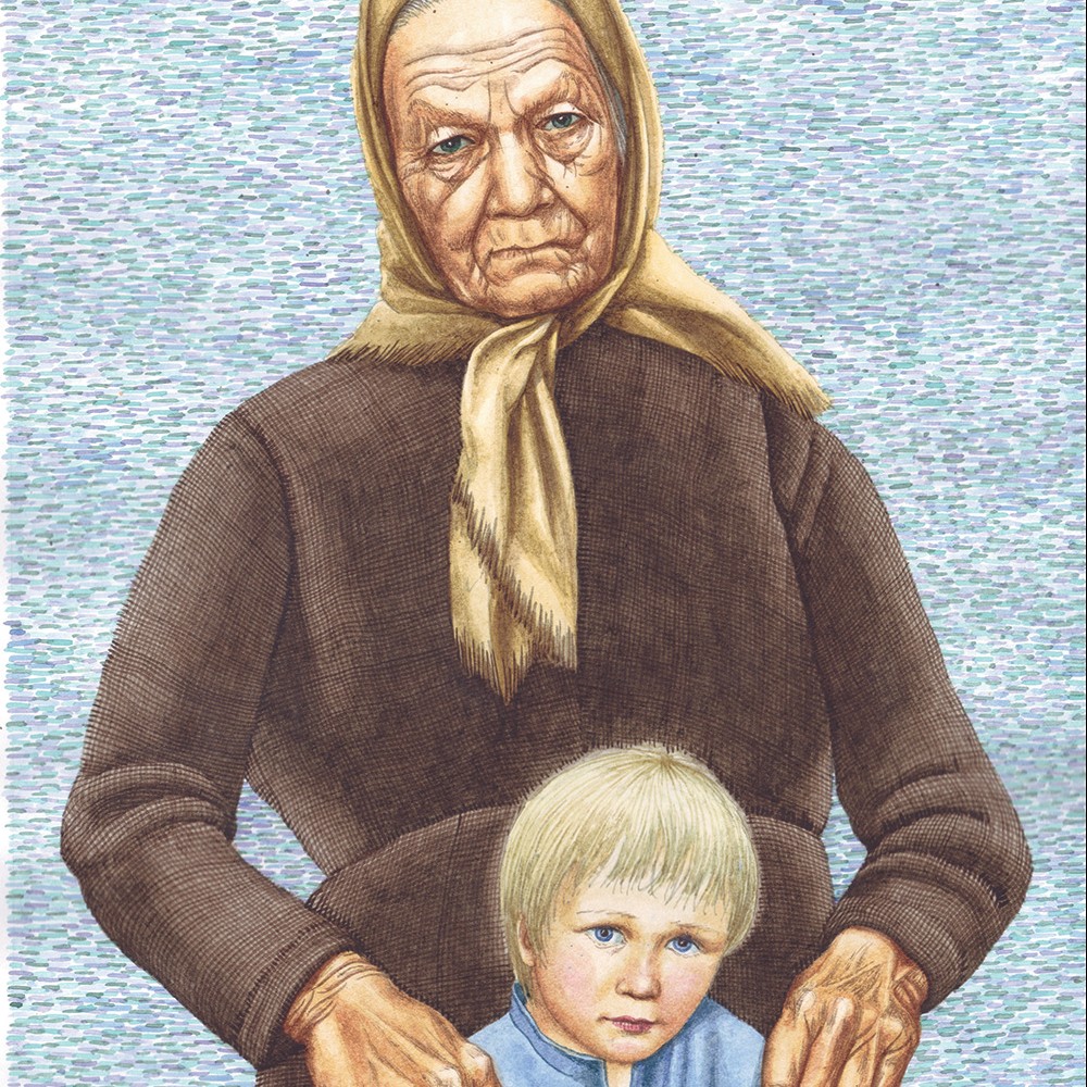 Сима с Коляней. Иллюстрация С.Элояна к повести В.Распутина «Прощание с Матёрой». 2012.
